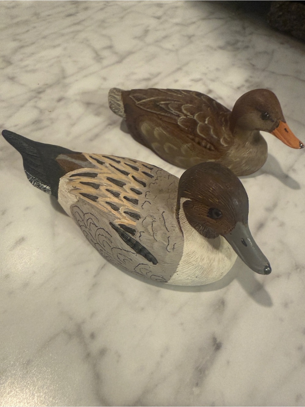 Hand-Painted Wooden Duck Decoys - Pair in Brown & Tan